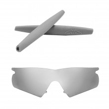 Walleva Mr.Shield Polarized Titanium Replacement Lenses with Gray Earsocks for Oakley M Frame Hybrid Sunglasses